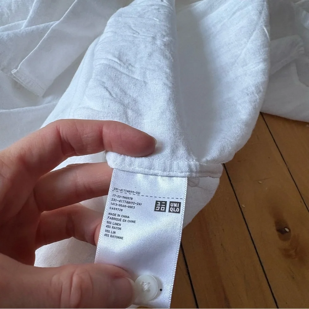 Uniqlo Sz XS Relaxed Oversized Linen Blend White Button Front Shirt Midi Dress - Picture 12 of 12